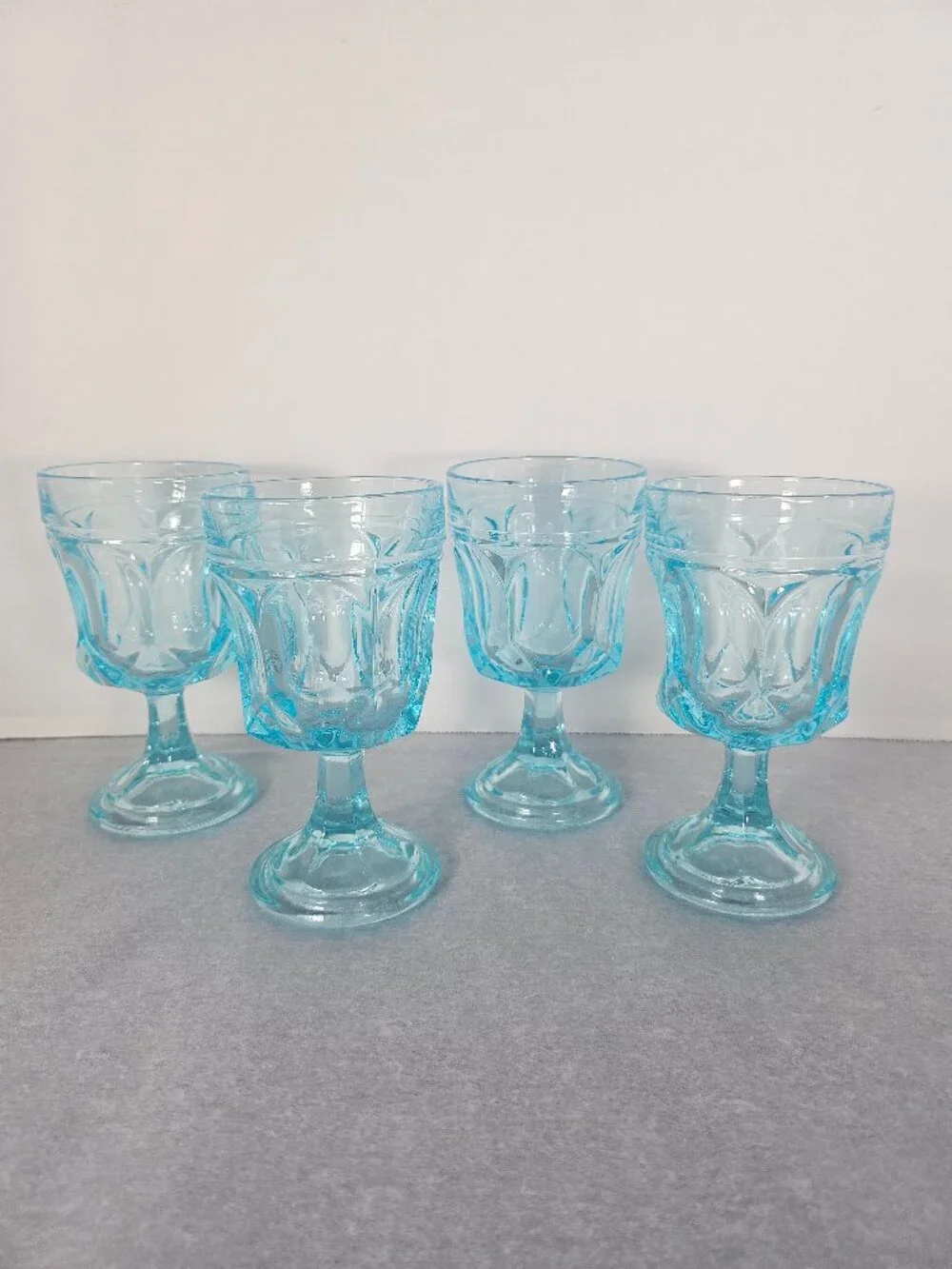 Rare Anchor Hocking Fairfield Light Ice Blue Water Wine Goblets 1970s Set of 4